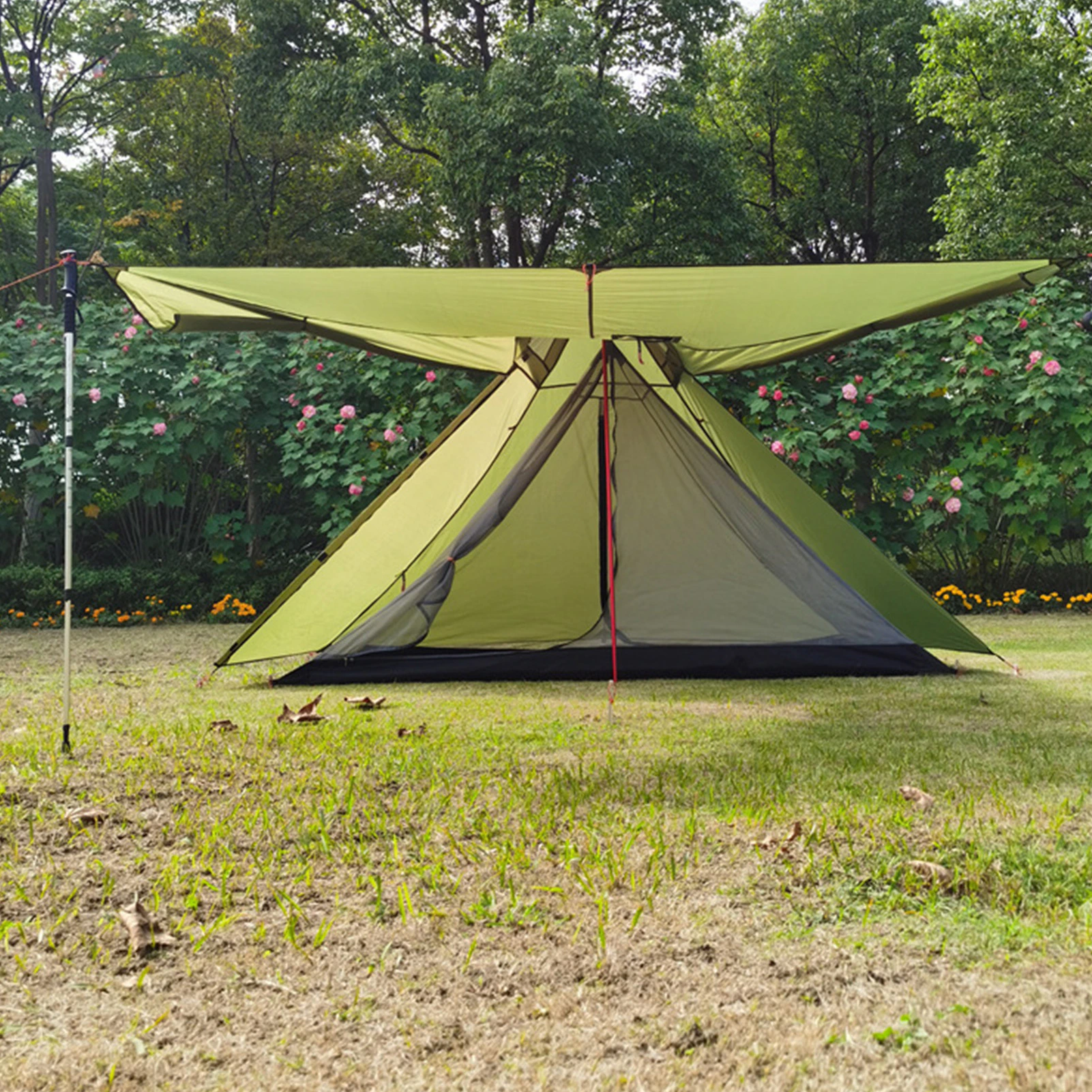 Cheap Goat Tents Ultralight Outdoor Camping Teepee 3 4 Person Pyramid Tent Shelter Awning With Snow Skirt With Chimney Hole Backpacking Tents   